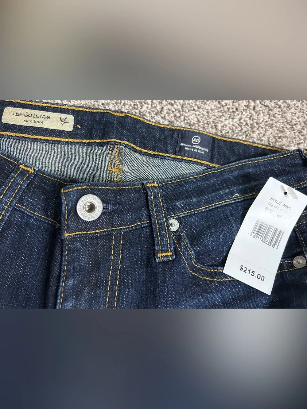 NWT AG Jeans The Colette Slim Boot Mid Rise Dark Wash Size 27